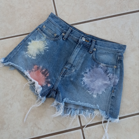 John Elliott High Waist Cut Off Shorts Japanese Denim Shibori Bloom 24 - Picture 13 of 13
